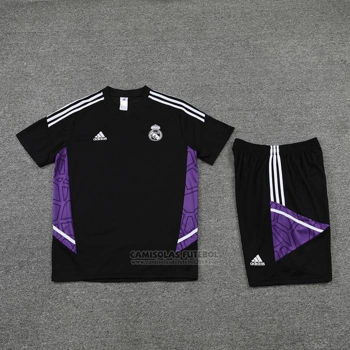 Fato de Treino Real Madrid Manga Curta 2022-2023 Preto Y Purpura - Calcas Curta